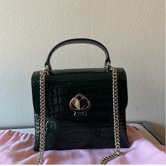 Kate Spade Green Croc Embossed Romy Handbag/Crossbody w/ Spade Turnlock New - Picture 7 of 10